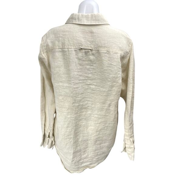 Solid & Striped Beige Metallic Long Sleeve Button Down Shirt Cover Up Size L - Picture 2 of 5